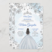 Geometric Silver Blue Kerstmis Quinceanera Invite Kaart (Voorkant / Achterkant)