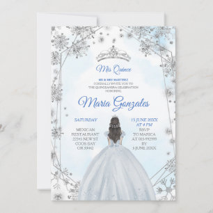 Geometric Silver Blue Kerstmis Quinceanera Invite Kaart