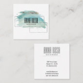 *~* Geometric Silver Turquoise Waterverf Girly Vierkante Visitekaartje (Voorkant / Achterkant)