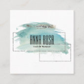 *~* Geometric Silver Turquoise Waterverf Girly Vierkante Visitekaartje (Voorkant)