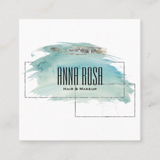 *~* Geometric Silver Turquoise Waterverf Girly Vierkante Visitekaartje (Voorkant)