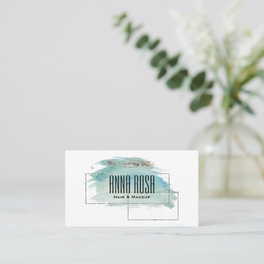 *~* Geometric Silver Turquoise Waterverf Girly Visitekaartje (Staand voorkant)