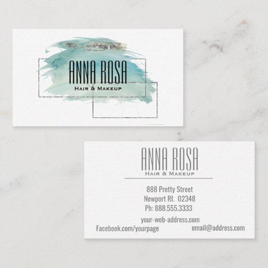 *~* Geometric Silver Turquoise Waterverf Girly Visitekaartje (Voorkant / Achterkant)