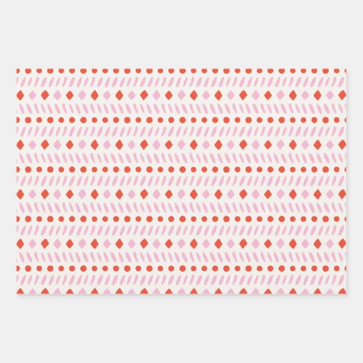 Geometric Simple Red White Roze Gingham Kerstmis Inpakpapier Vel (Voorkant 3)