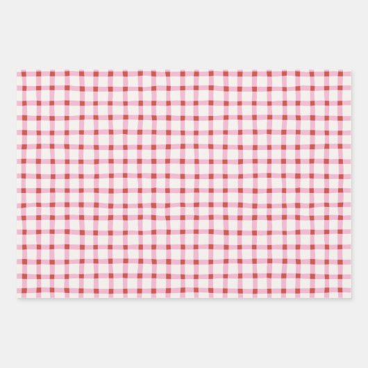 Geometric Simple Red White Roze Gingham Kerstmis Inpakpapier Vel (Voorkant)