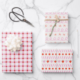 Geometric Simple Red White Roze Gingham Kerstmis Inpakpapier Vel