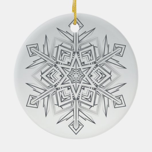 Geometric Snowflake Modern Gray & White Keramisch Ornament (Achterkant)