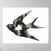 Geometric Sparrow Bird Driangle Black White Poster (Voorkant)