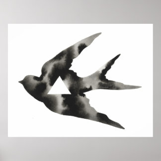 Geometric Sparrow Bird Driangle Black White Poster