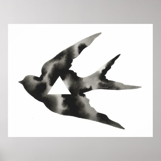 Geometric Sparrow Bird Driangle Black White Poster (Voorkant)