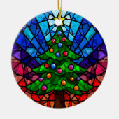 Geometric Stained Glass Christmas Tree Keramisch Ornament (Voorkant)