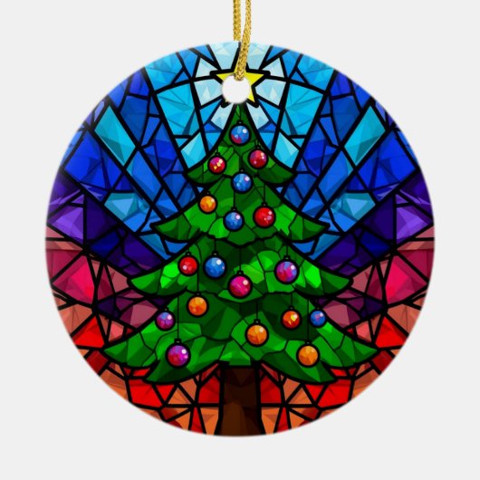 Geometric Stained Glass Christmas Tree Keramisch Ornament (Voorkant)