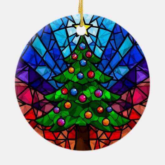 Geometric Stained Glass Christmas Tree Keramisch Ornament (Achterkant)