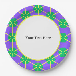 Geometric Starburst in Purple, Green and Yellow Papieren Bordje