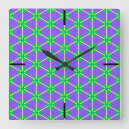 Geometric Starburst in Purple, Green and Yellow Vierkante Klok