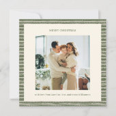 Geometric Stripes Olive Green Christmas Photo  Feestdagenkaart (Voorkant)