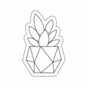 Geometric Succulent Plant in Pot Line Art Sticker  (Voorkant)