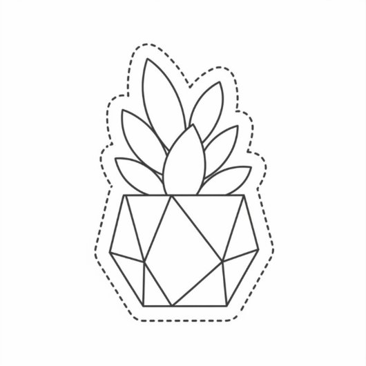 Geometric Succulent Plant in Pot Line Art Sticker  (Voorkant)