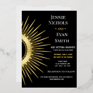 Geometric Sun Modern | Donkere achtergrond bruilof Folie Uitnodiging
