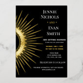 Geometric Sun Modern | Donkere achtergrond bruilof Folie Uitnodiging (Voorkant)