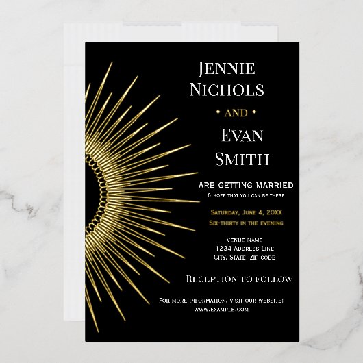 Geometric Sun Modern | Donkere achtergrond bruilof Folie Uitnodiging (Envelop)