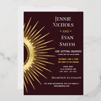 Geometric Sun Modern | Plum Background Wedding Folie Uitnodiging