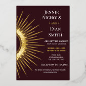 Geometric Sun Modern | Plum Background Wedding Folie Uitnodiging (Voorkant)