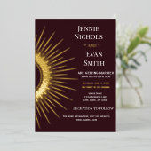 Geometric Sun Modern | Plum Background Wedding Folie Uitnodiging (Staand Voorkant)