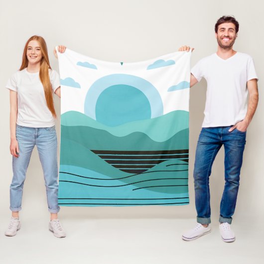 Geometric Sun Mountain Abstract with Tribal Border Fleece Deken (In situ)