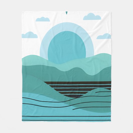 Geometric Sun Mountain Abstract with Tribal Border Fleece Deken (Voorkant)