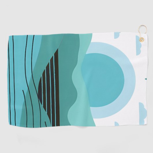 Geometric Sun Mountain Abstract with Tribal Border Golfhanddoek (Horizontaal)