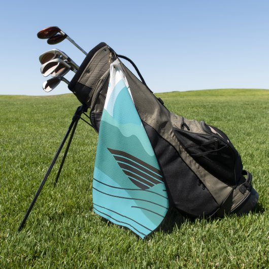 Geometric Sun Mountain Abstract with Tribal Border Golfhanddoek (Groen)