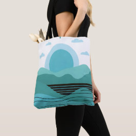 Geometric Sun Mountain Abstract with Tribal Border Tote Bag