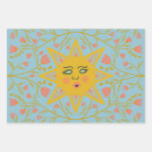 Geometric Suns Vines FLowers Pink Blue Green Inpakpapier Vel (Voorkant 3)