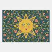 Geometric Suns Vines FLowers Pink Blue Green Inpakpapier Vel (Voorkant 2)