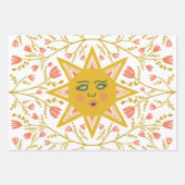 Geometric Suns Vines FLowers Pink Blue Green Inpakpapier Vel (Voorkant)