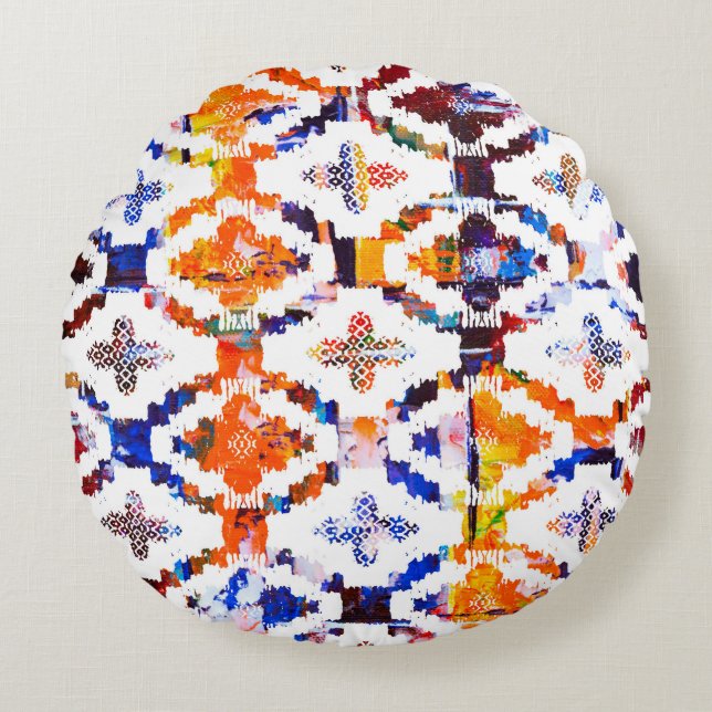 Geometric texture pattern with watercolor effectab rond kussen (Voorkant)