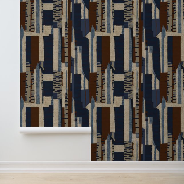 Geometric Tribal (Terracotta + Blue) Luxury Behang (Applicatie)