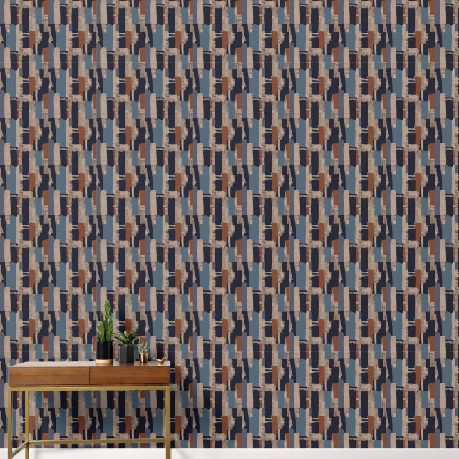 Geometric Tribal (Terracotta + Blue) Luxury Behang (Hal)