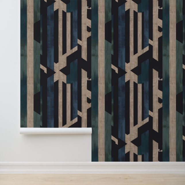 Geometric Tribal (Terracotta + Green) Luxury Behang (Applicatie)