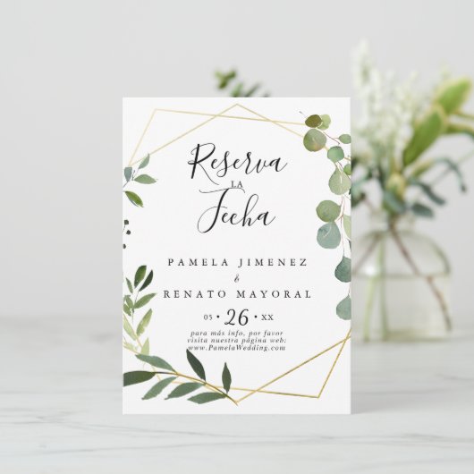 Geometric Tropical Green Leaves Reserva la Fecha Save The Date (Staand voorkant)