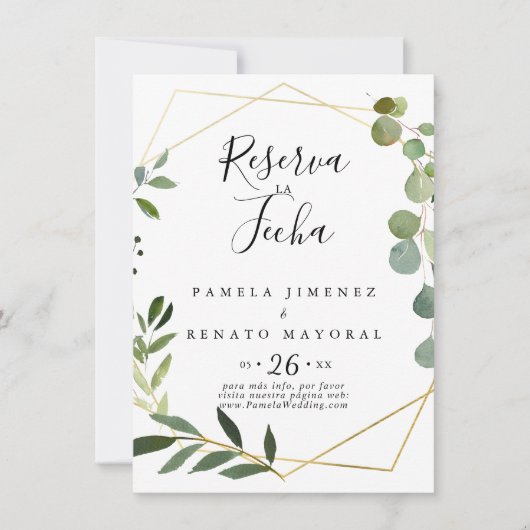 Geometric Tropical Green Leaves Reserva la Fecha Save The Date (Voorkant)