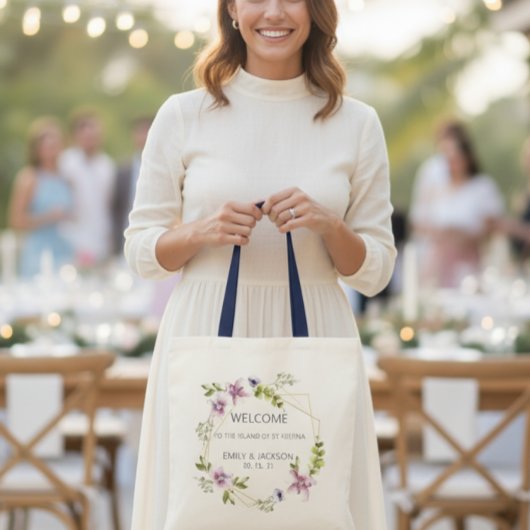 Geometric Watercolor Floral Welcome Tote Bag