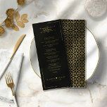 Geometric Wedding Menu Gold/Black ID477<br><div class="desc">Deze hedendaagse trouwsuite biedt een gouden geometrisch patroon van overlappende cirkels en schone lijnaccenten voor een stijlvolle, moderne look. Deze overeenkomende huwelijksmenu's hebben een optioneel menu van uw keuze, bruid- en bruidenamen en trouwdatum die eenvoudig kunnen worden bewerkt met de meegeleverde sjabloon. Zoek ID477 om andere producten met dit ontwerp...</div>