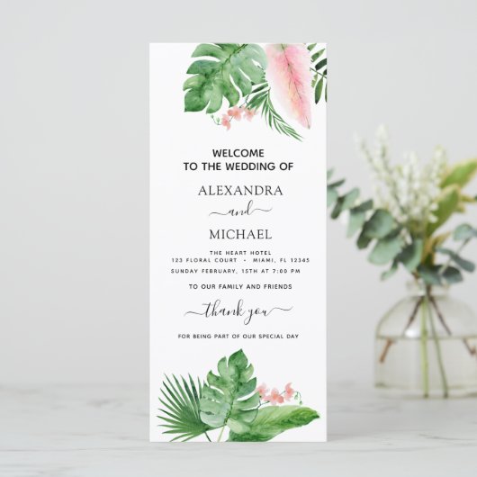 Geometric Wedding Programme Waterverf Tropische Pa (Staand voorkant)