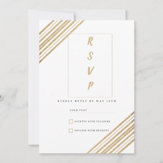 Geometric white and gold typography RSVP Kaart (Voorkant)