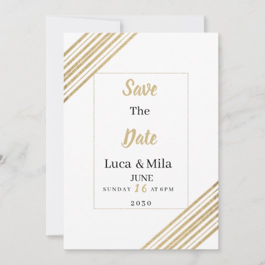 Geometric white and gold typography Save the Date Kaart (Voorkant)