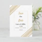 Geometric white and gold typography Save the Date Kaart (Staand voorkant)