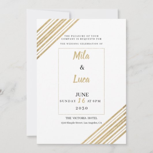 Geometric white and gold typography Wedding Kaart (Voorkant)