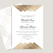 Geometric White Gold Gatsby Calligraphy Wedding Kaart